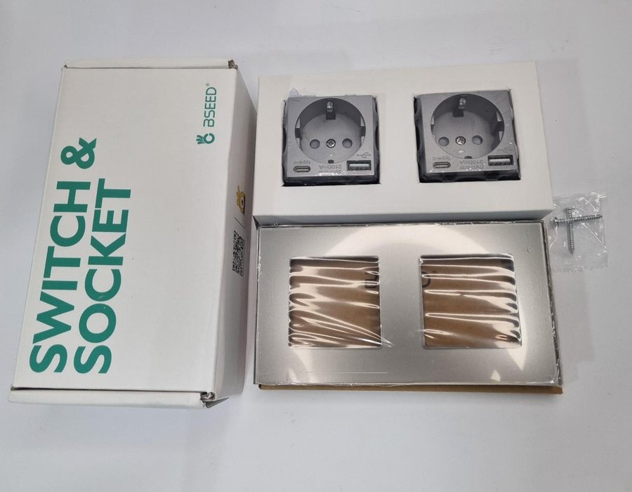 Сіра подвійна USB-розетка BSEED SWITCH&SOCKET із роз'ємом Type-C 20260106 — фото 8