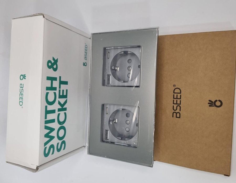 Сіра подвійна USB-розетка BSEED SWITCH&SOCKET із роз'ємом Type-C 20260106 — фото 5