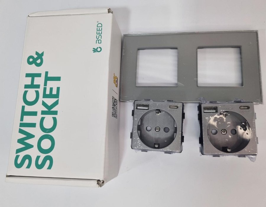 Сіра подвійна USB-розетка BSEED SWITCH&SOCKET із роз'ємом Type-C 20260106 — фото 4