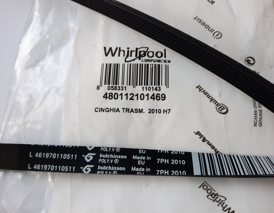 Оригінальний ремінь 2010 H7 для сушильного барабану Whirlpool серії "AZB", "DSCX", "TRKC" Hutchinson 480112101469 — фото 2