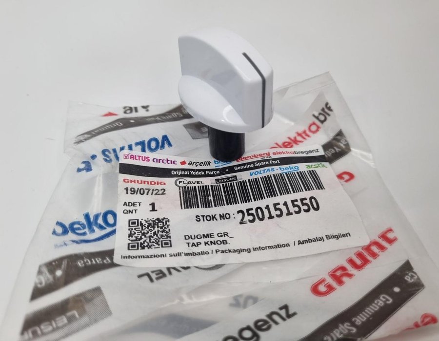 Ручка (біла) для газової плити Beko серії "FE", "FM", "M", "FG", "E", "CG" 250151550